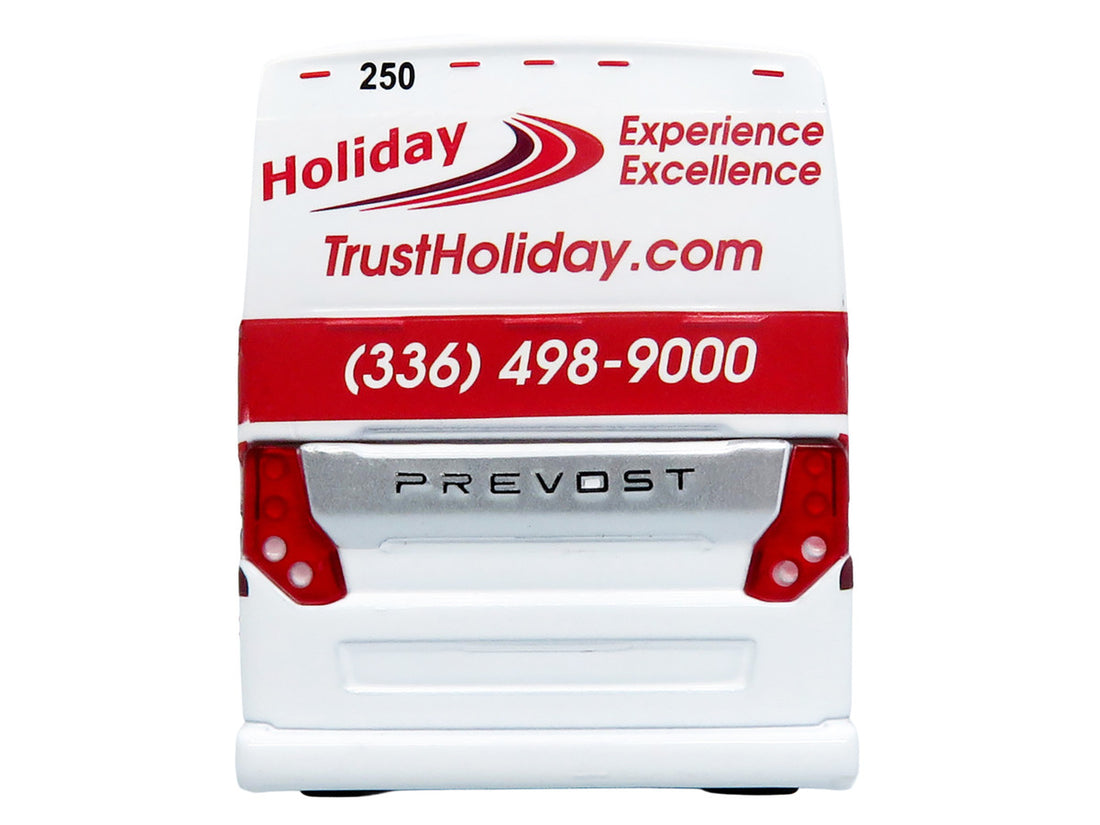 Prevost H3-45 Coach Bus "Holiday Tours" White with Red Graphics Limited Edition 1/64 Diecast Model by Iconic Replicas-1