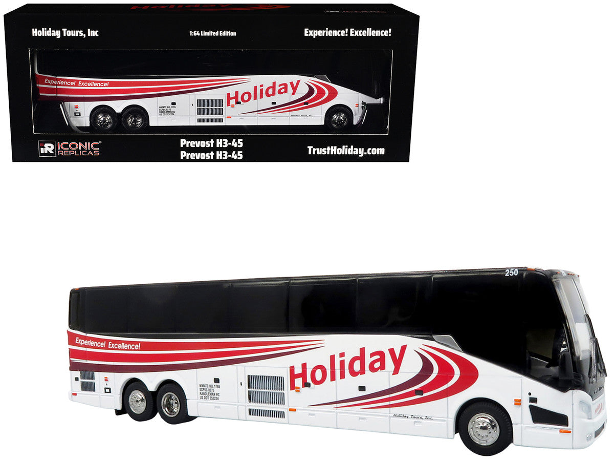 Prevost H3-45 Coach Bus "Holiday Tours" White with Red Graphics Limited Edition 1/64 Diecast Model by Iconic Replicas-4
