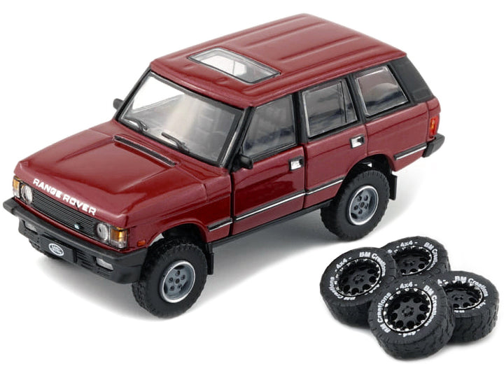 Land Rover Range Rover Classic LSE RHD (Right Hand Drive) Red with Sunroof with Extra Wheels 1/64 Diecast Model Car by BM Creations-1