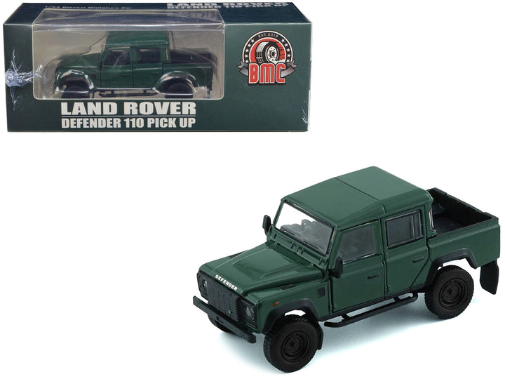 Land Rover Defender 110 Pickup Truck Green with Extra Wheels 1/64 Diecast Model Car by BM Creations-0