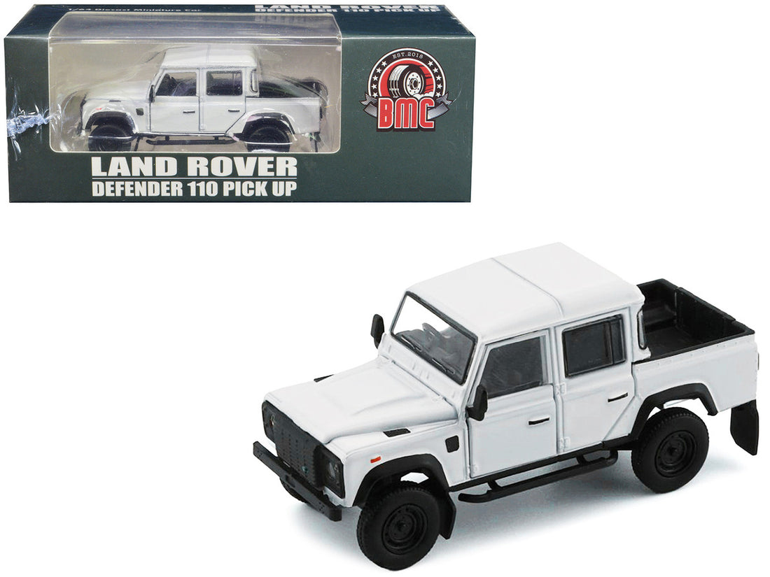 Land Rover Defender 110 Pickup Truck White with Extra Wheels 1/64 Diecast Model Car by BM Creations-0