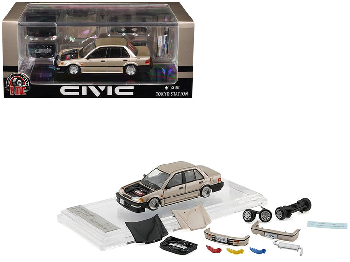 Honda Civic EF2 Champagne Metallic with Alternate Parts 1/64 diecast model car by BM Creations displayed in its original collector packaging.