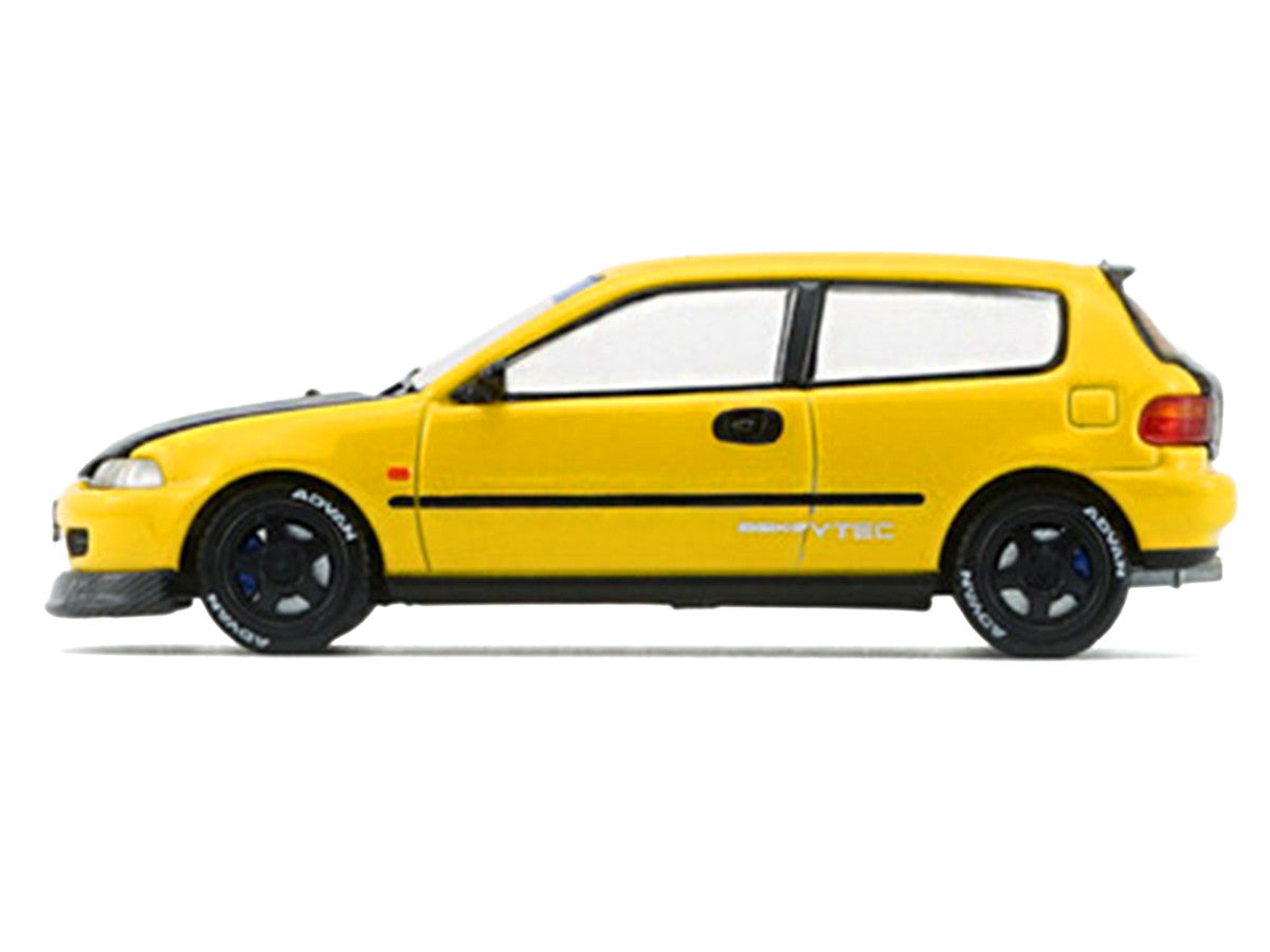 Honda Civic EG6 RHD (Right Hand Drive) Yellow with Carbon Hood with Alternates 1/64 Diecast Model Car by BM Creations 3