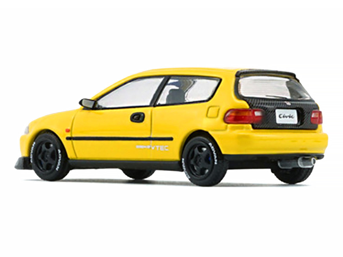 Honda Civic EG6 RHD (Right Hand Drive) Yellow with Carbon Hood with Alternates 1/64 Diecast Model Car by BM Creations 4