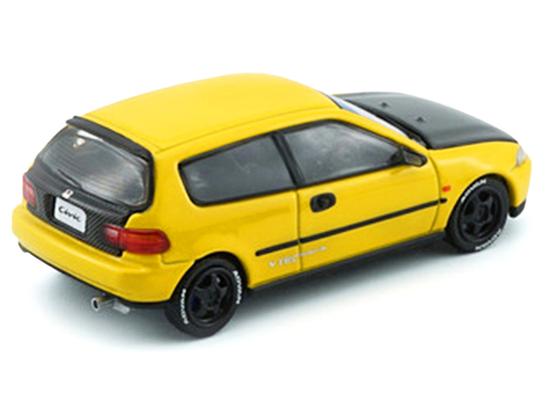 Honda Civic EG6 RHD (Right Hand Drive) Yellow with Carbon Hood with Alternates 1/64 Diecast Model Car by BM Creations 5