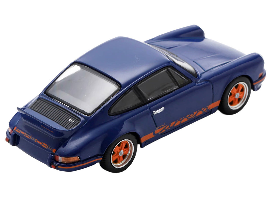 Porsche 911 1973 RS 2.7 Blue with Orange Stripes 1/64 Model Car by Spark 3