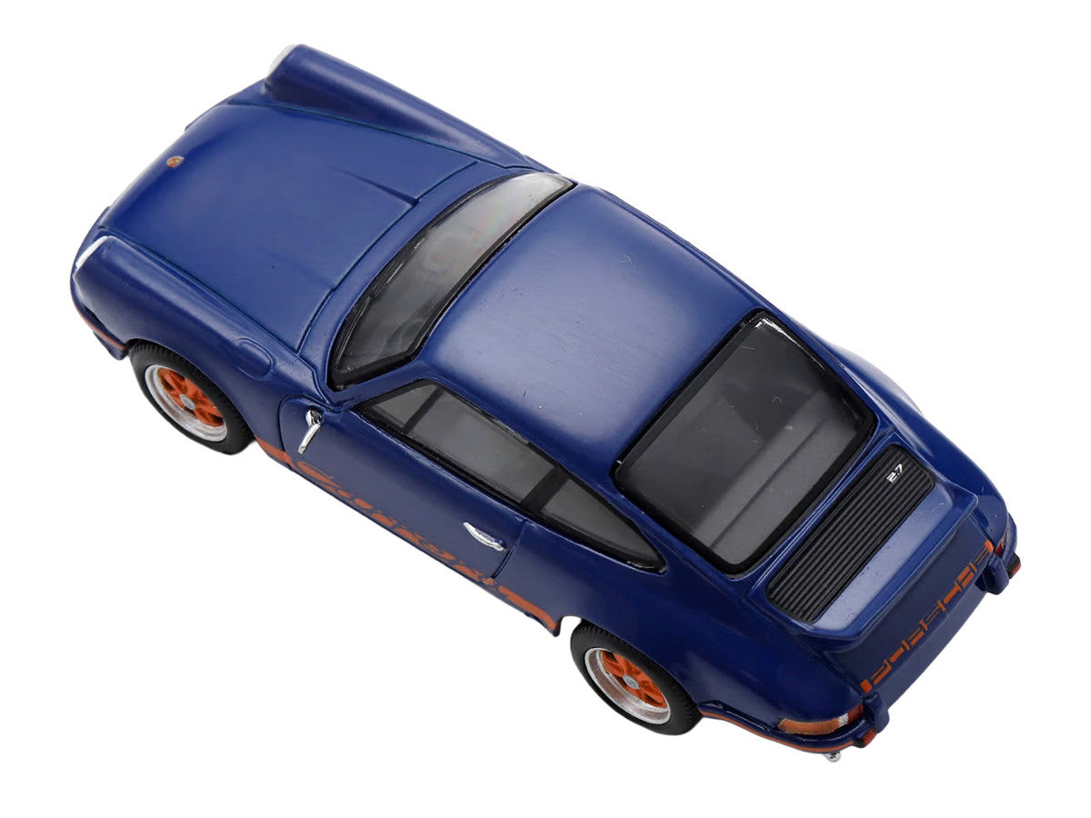 Porsche 911 1973 RS 2.7 Blue with Orange Stripes 1/64 Model Car by Spark 2