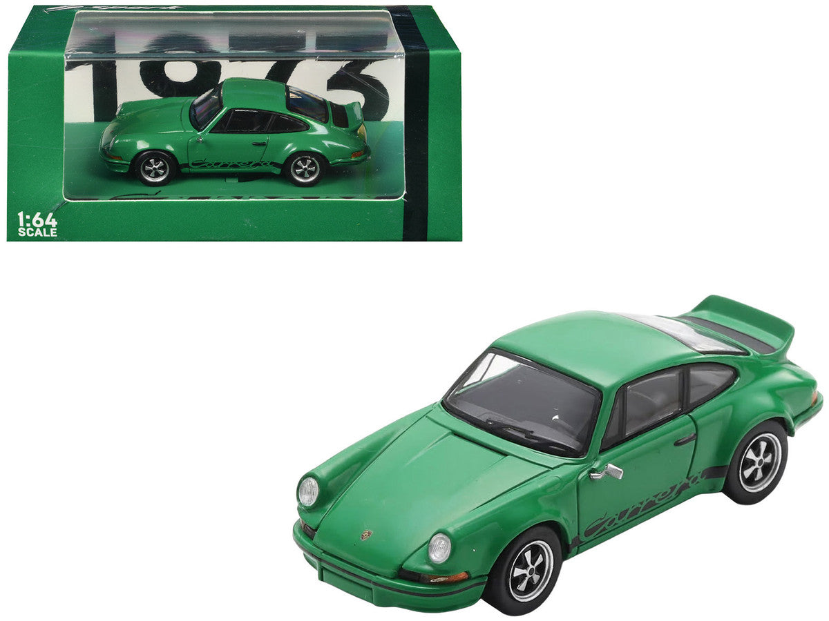 1973 Porsche 911 Carrera RSR 2.8 Green with Black Stripes 1/64 Model Car by Spark