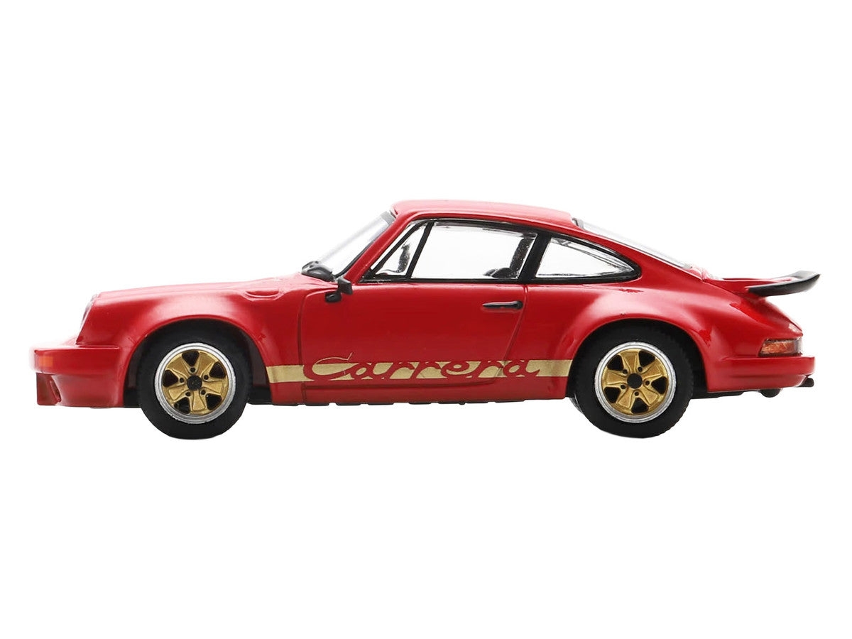 1974 Porsche 911 Carrera RS 3.0 Red with Gold Stripes 1/64 Model Car by Spark
