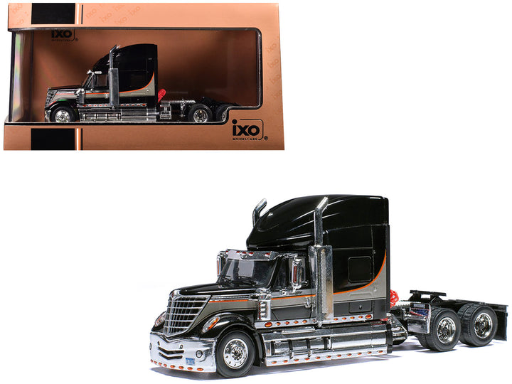 2010 International Lonestar Truck Tractor Black with Silver Stripes 1/64 Diecast Model by IXO Models-0