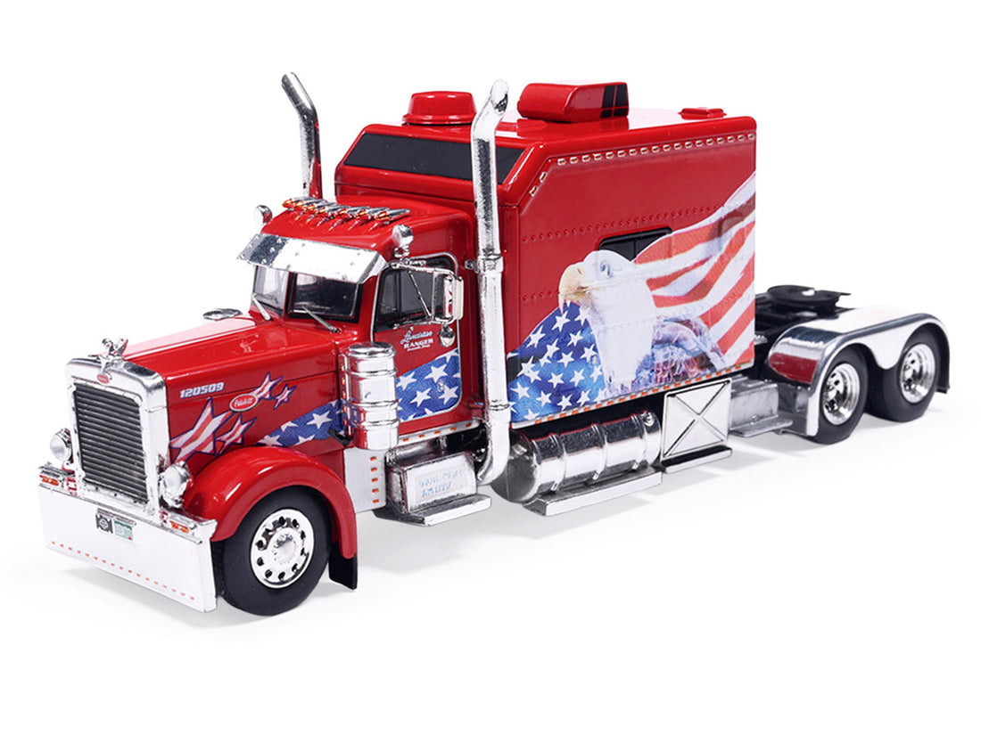2002 Peterbilt 379 Custom Truck Tractor Red with Patriotic Graphics 1/64 Diecast Model by IXO Models
