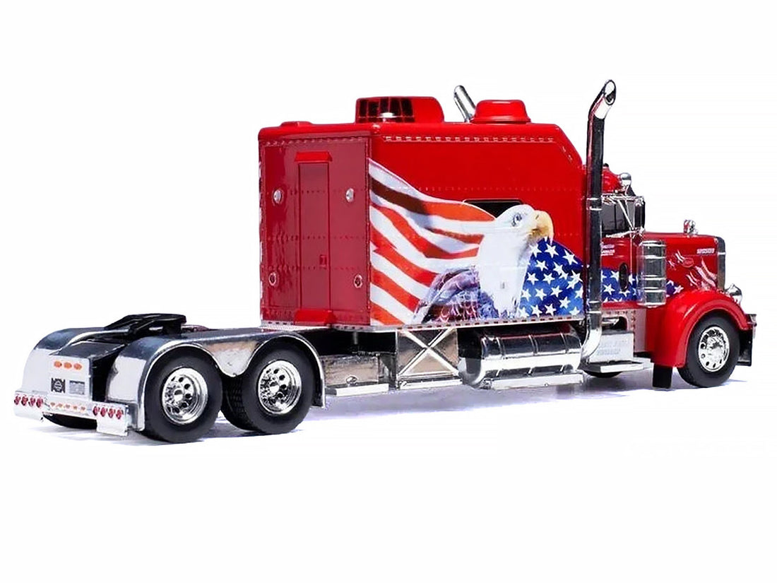 2002 Peterbilt 379 Custom Truck Tractor Red with Patriotic Graphics 1/64 Diecast Model by IXO Models