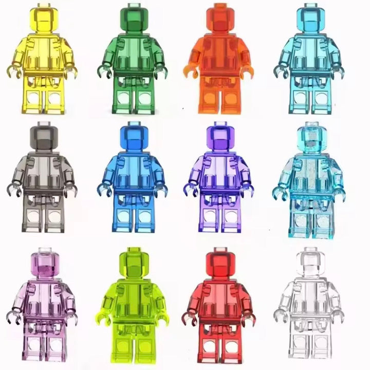 Set of 12 Transparent Minifigures – Clear Minifigs (Adult Builds & Display-Grade) for Lego