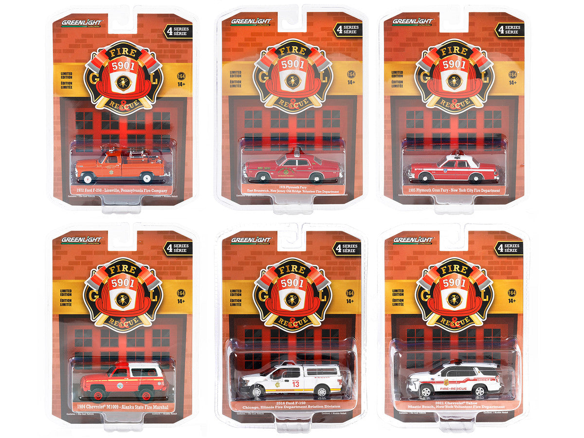 "Fire & Rescue" Set of 6 pieces Series 4 1/64 Diecast Model Car by Greenlight-0