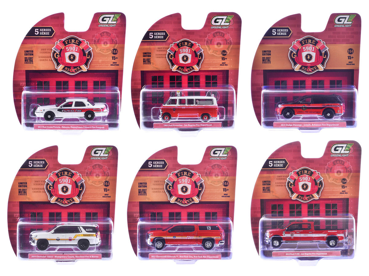 "Fire & Rescue" Series #5 Set of 6 Cars 1/64 Diecast Model Cars by Greenlight-0