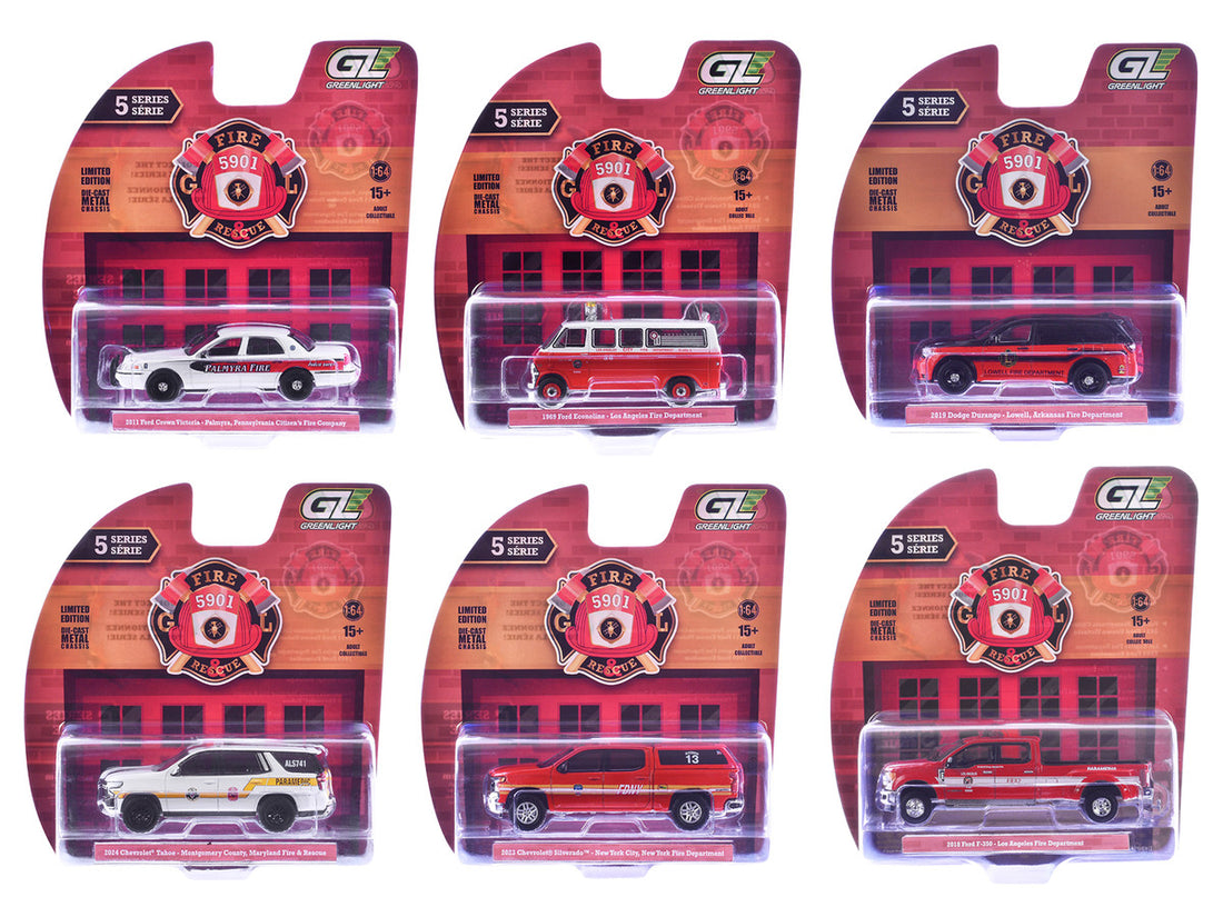 "Fire & Rescue" Series #5 Set of 6 Cars 1/64 Diecast Model Cars by Greenlight-0