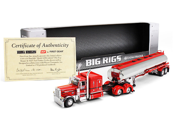 Peterbilt 389X with 63” Flat Top Sleeper and Heil Fuel Tank Trailer "Wayne Transports" Red with Black Stripes "Big Rigs Series II #1" 1/64 Diecast Model by DCP/First Gear-0