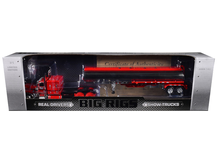 Peterbilt 389X with 63” Flat Top Sleeper and Heil Fuel Tank Trailer "Wayne Transports" Red with Black Stripes "Big Rigs Series II #1" 1/64 Diecast Model by DCP/First Gear-1