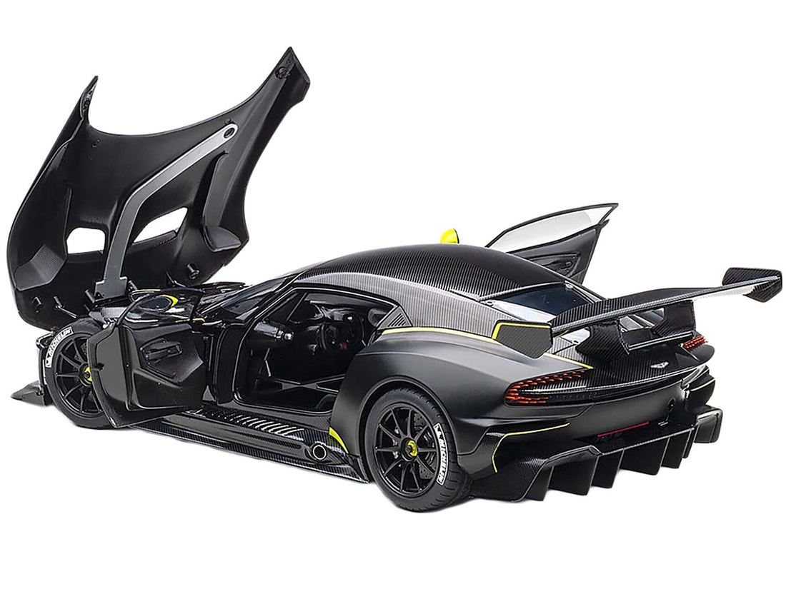 Aston Martin Vulcan Matt Black with Lime Green Stripes 1/18 Model Car by Autoart-1