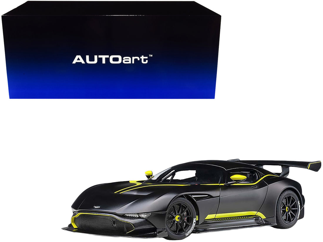 Aston Martin Vulcan Matt Black with Lime Green Stripes 1/18 Model Car by Autoart-0