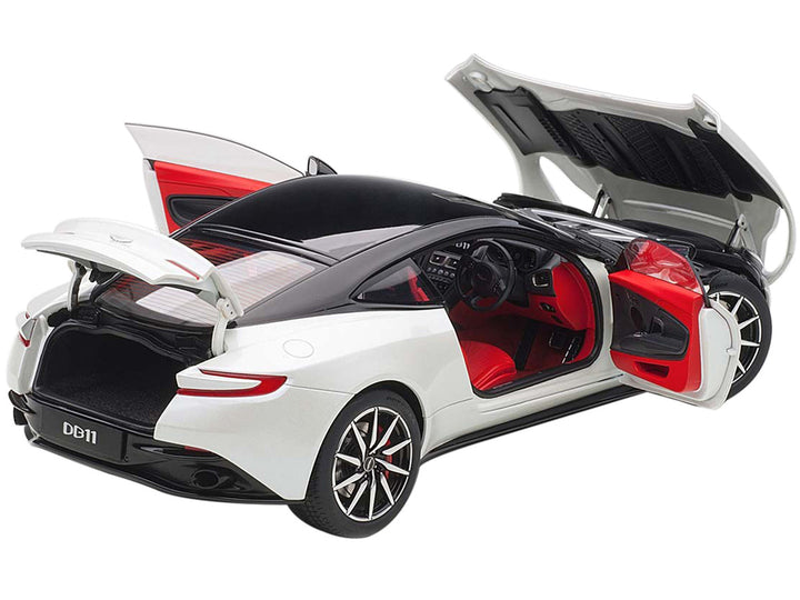 Aston Martin DB11 Morning Frost White Metallic with Black Top and Red Interior 1/18 Model Car by Autoart-1