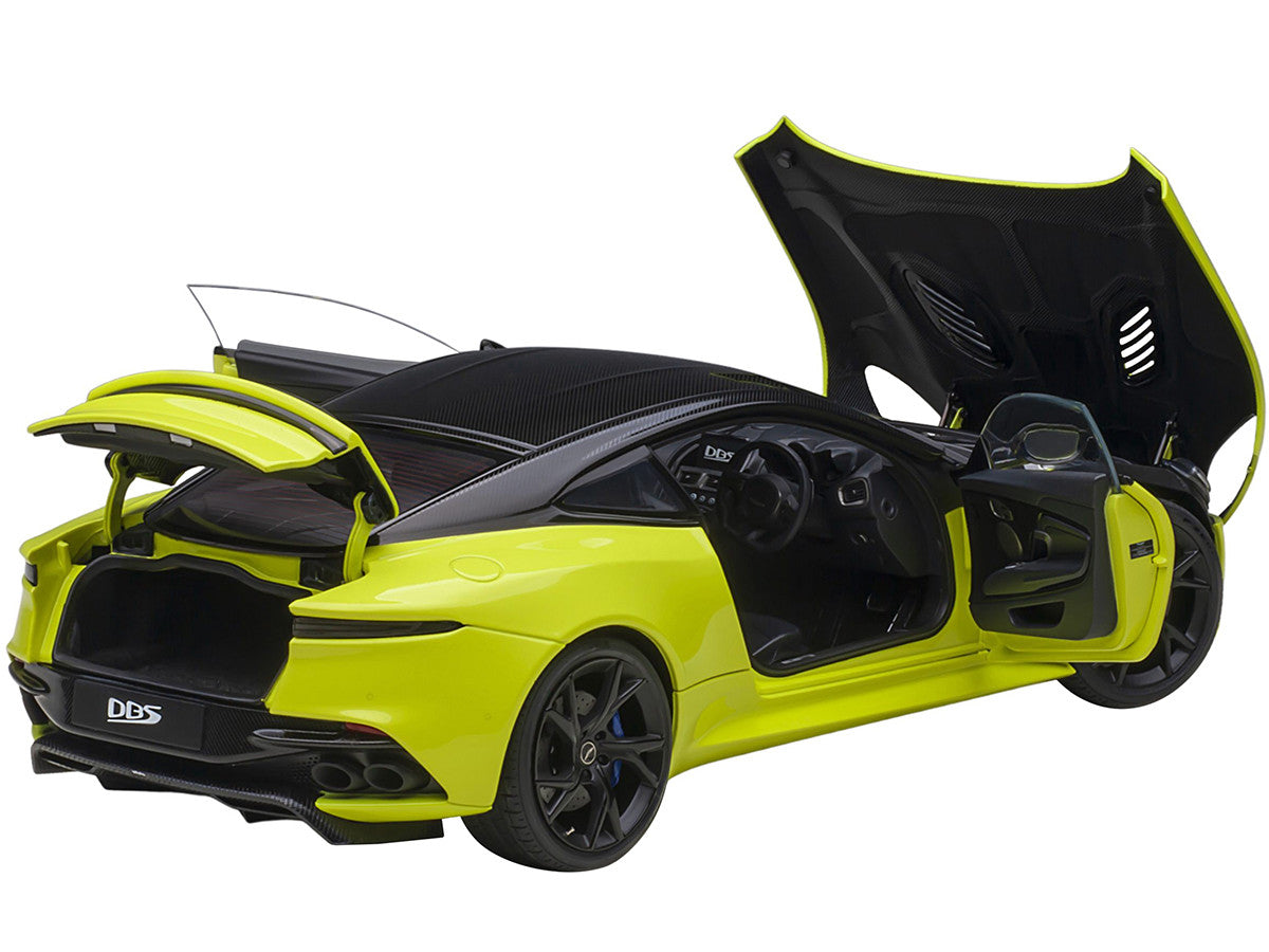Aston Martin DBS Superleggera RHD (Right Hand Drive) Lime Essence Green Metallic with Carbon Top and Carbon Accents 1/18 Model Car by Autoart-1