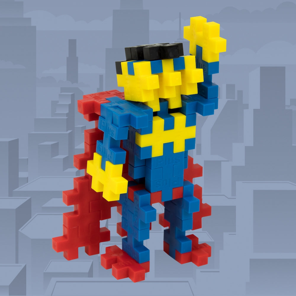 Plus Plus - Tube 70 pieces - SUPERHERO Puzzle Blocks Design View with Background Image