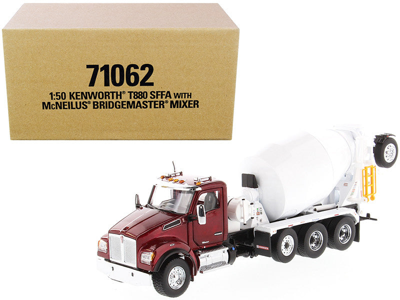 Kenworth T880 SFFA with McNeilus Bridgemaster Mixer Truck Radiant Red and White 1/50 Diecast Model by Diecast Masters-0