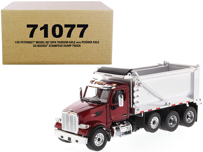 Peterbilt 567 SFFA Tandem Axle with Pusher Axle OX Stampede Dump Truck Red and Chrome "Transport Series" 1/50 Diecast Model by Diecast Masters-0