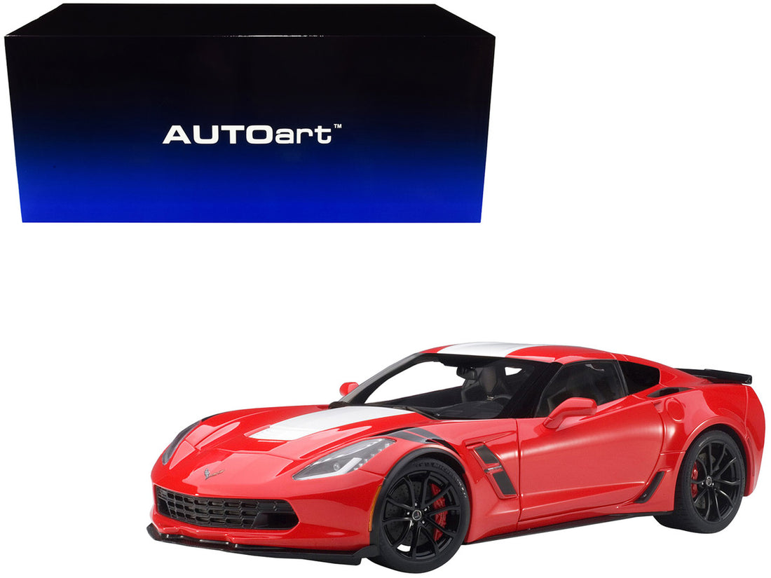 2017 Chevrolet Corvette C7 Grand Sport Red with White Stripe and Black Fender Hash Marks 1/18 Model Car by Autoart-0