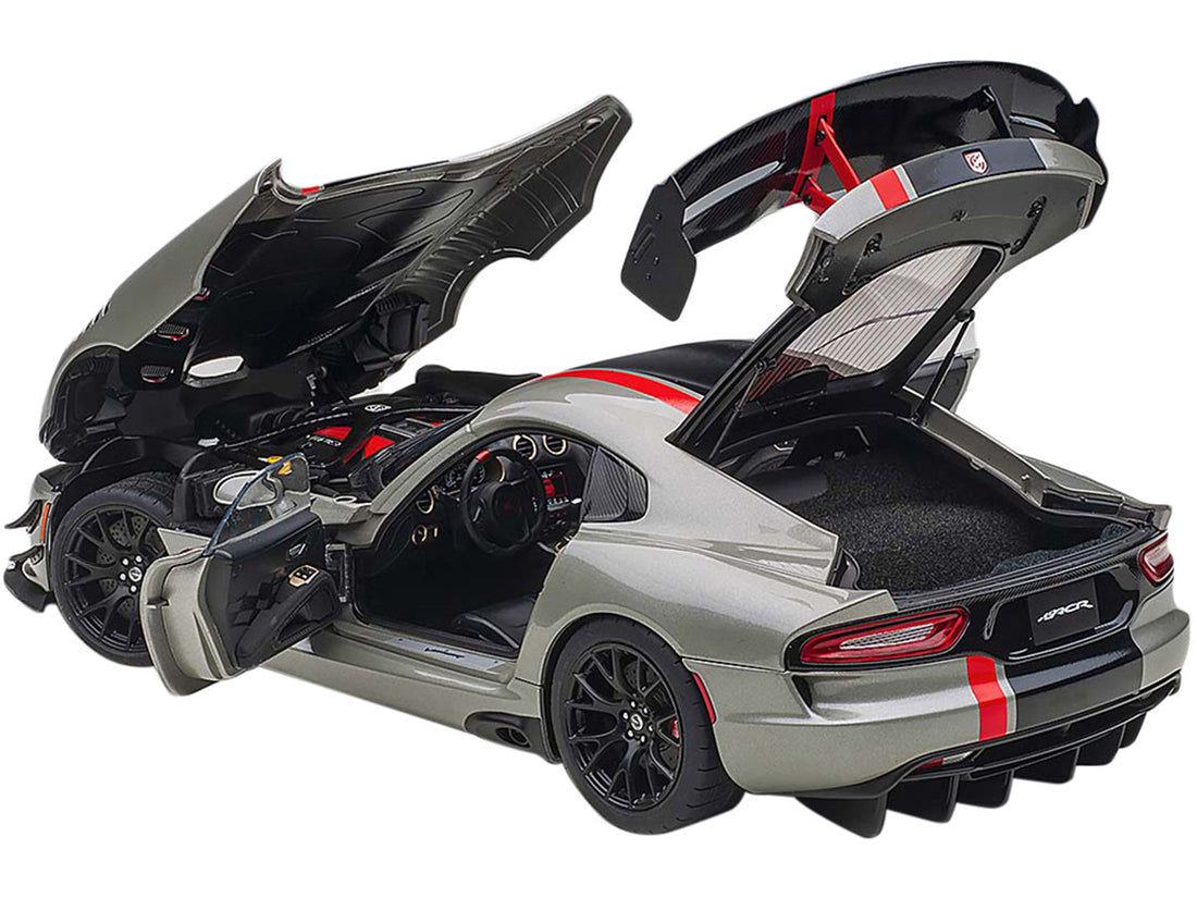 2017 Dodge Viper ACR Billet Silver Metallic with Black and Red Stripes 1/18 Model Car by Autoart-1