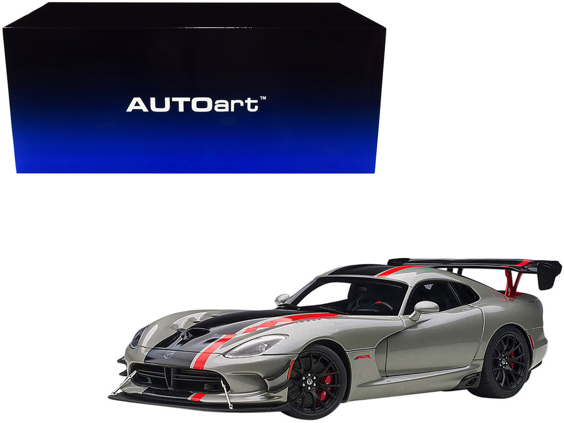 2017 Dodge Viper ACR Billet Silver Metallic with Black and Red Stripes 1/18 Model Car by Autoart-0