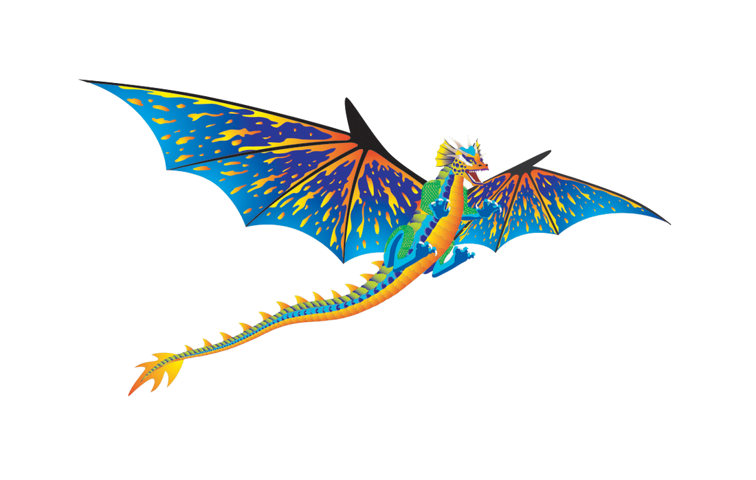 Kite - 76 Inch (6 Foot) Wingspan 3-D Nylon Blue Dragon Kite