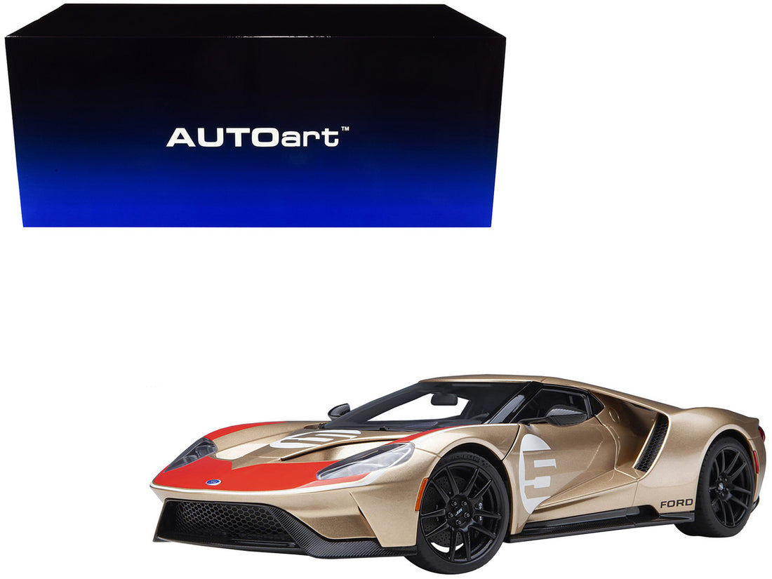 Ford GT Heritage Edition #5 "Holman Moody" Gold Metallic with Red and White Graphics 1/18 Model Car by Autoart-0