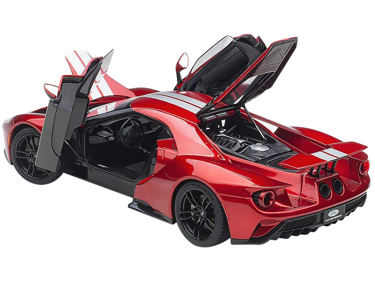 2017 Ford GT Liquid Red with Silver Stripes 1/18 Model Car by Autoart-1
