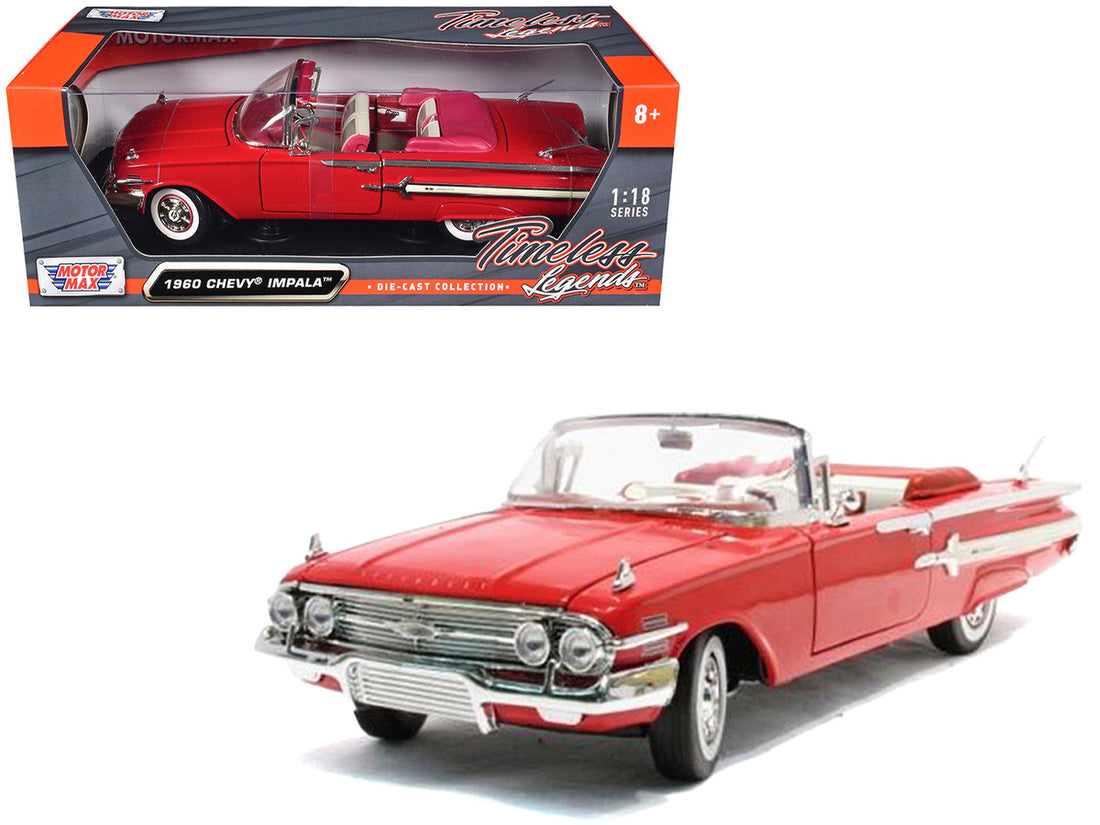 1960 Chevrolet Impala Convertible Red 1/18 Diecast Model Car by Motormax-0