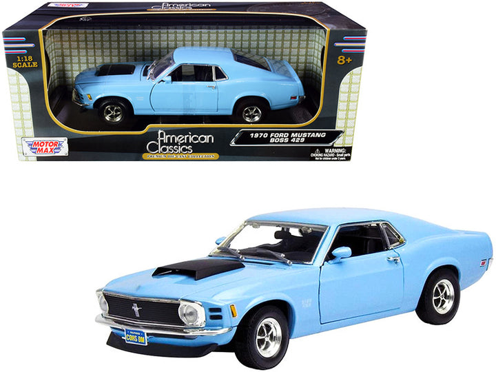 1970 Ford Mustang Boss 429 Light Blue 1/18 Diecast Model Car by Motormax-0