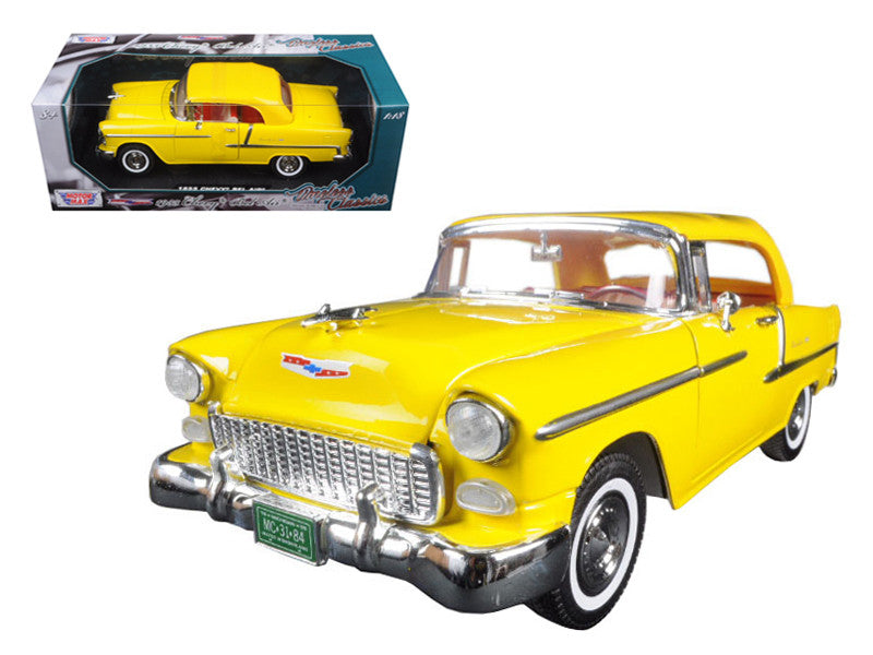 1955 Chevrolet Bel Air Convertible Soft Top Yellow "Timeless Classics" 1/18 Diecast Model Car by Motormax-0