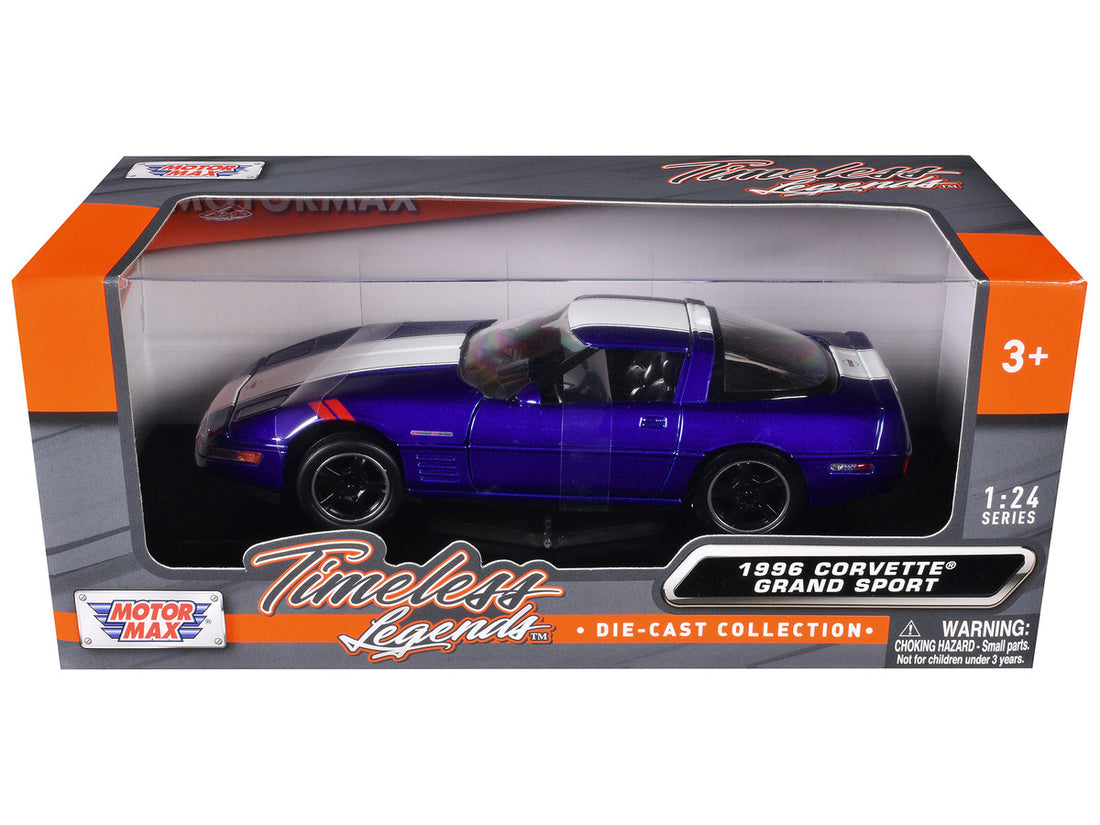 1996 Chevrolet Corvette Grand Sport Blue Metallic with White Stripes "Timeless Legends" Series 1/24 Diecast Model Car by Motormax-0