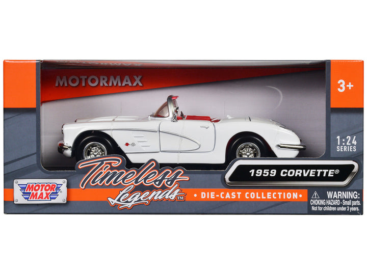 1959 Chevrolet Corvette C1 Convertible White with Red Interior "Timeless Legends" Series 1/24 Diecast Model Car by Motormax-0