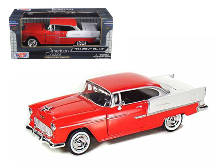 1955 Chevrolet Bel Air Red 1/24 Diecast Model Car by Motormax-0