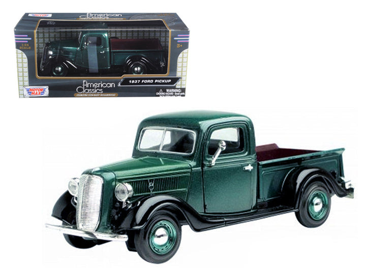 1937 Ford Pickup Truck Green and Black 1/24 Diecast Model Car by Motormax-0