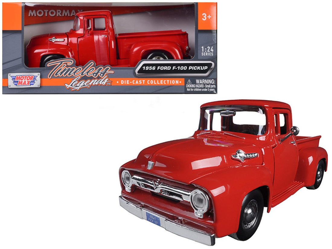 1956 Ford F-100 Pickup Red 1/24 Diecast Model Car by Motormax-0