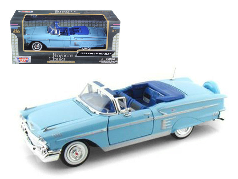 1958 Chevrolet Impala Convertible Blue 1/24 Diecast Model Car by Motormax-0