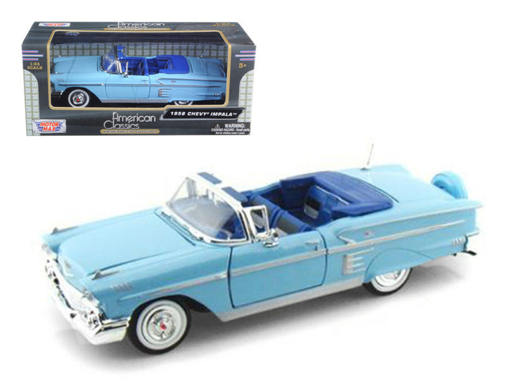 1958 Chevrolet Impala Convertible Blue 1/24 Diecast Model Car by Motormax-0