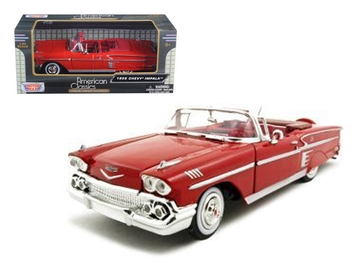 1958 Chevrolet Impala Convertible Red 1/24 Diecast Model Car by Motormax-0