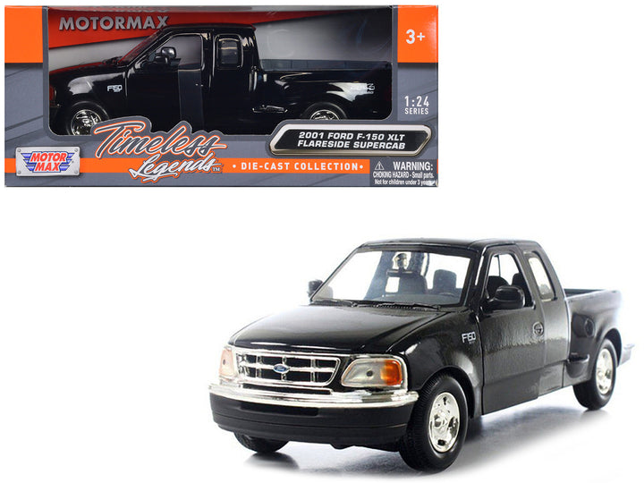 2001 Ford F-150 XLT Flareside Supercab Pickup Truck Black 1/24 Diecast Car Model by Motormax-0