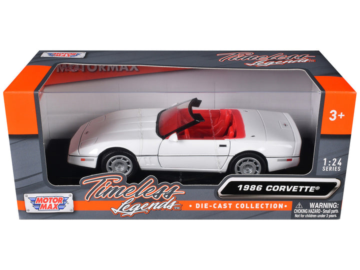 1986 Chevrolet Corvette C4 Convertible White with Red Interior "Timeless Legends" Series 1/24 Diecast Model Car by Motormax-0