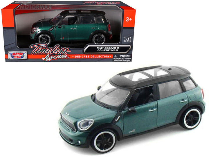 Mini Cooper S Countryman Oxford Green Motormax diecast model with retail packaging