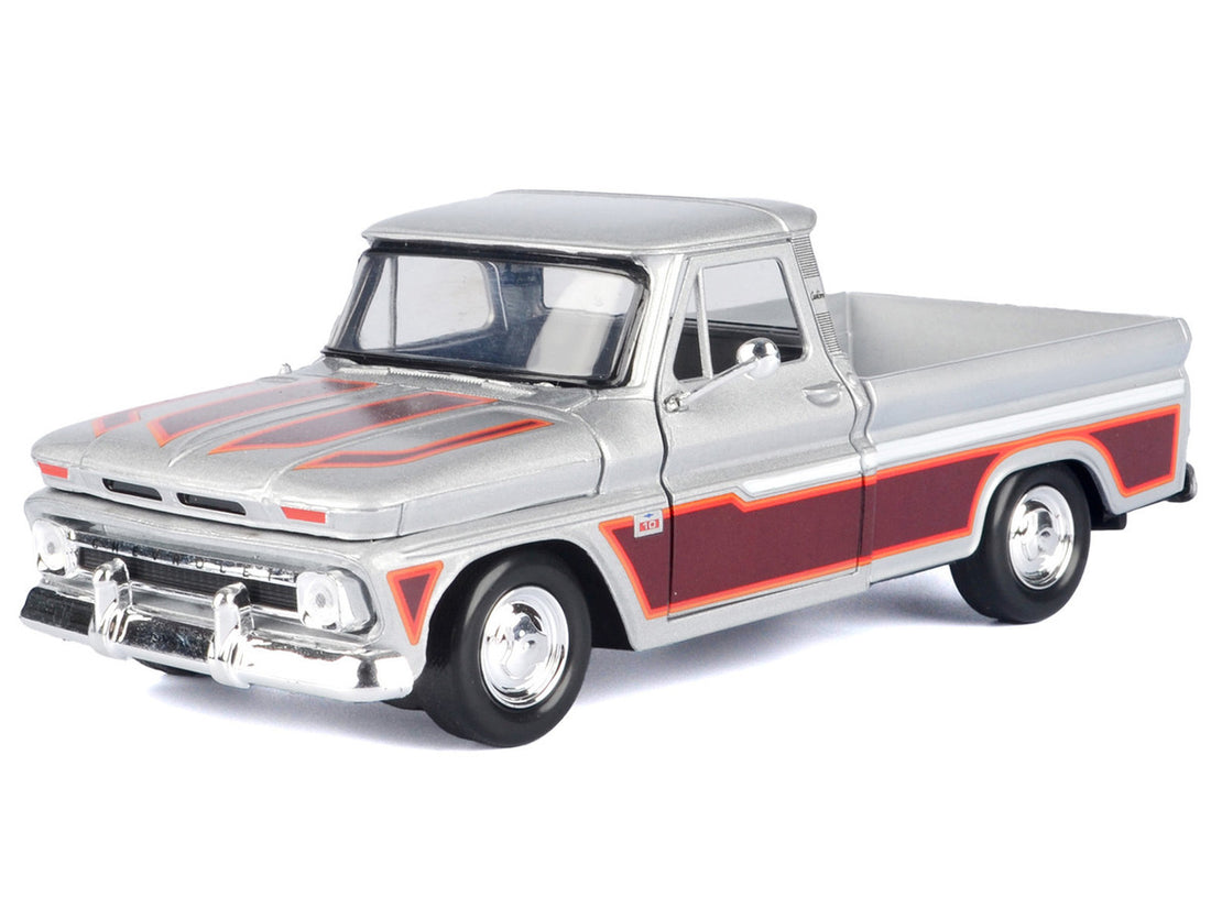 1966 Chevrolet C10 Fleetside Pickup Truck Silver Metallic with Brown Sides "American Classics" Series 1/24 Diecast Model Car by Motormax-1